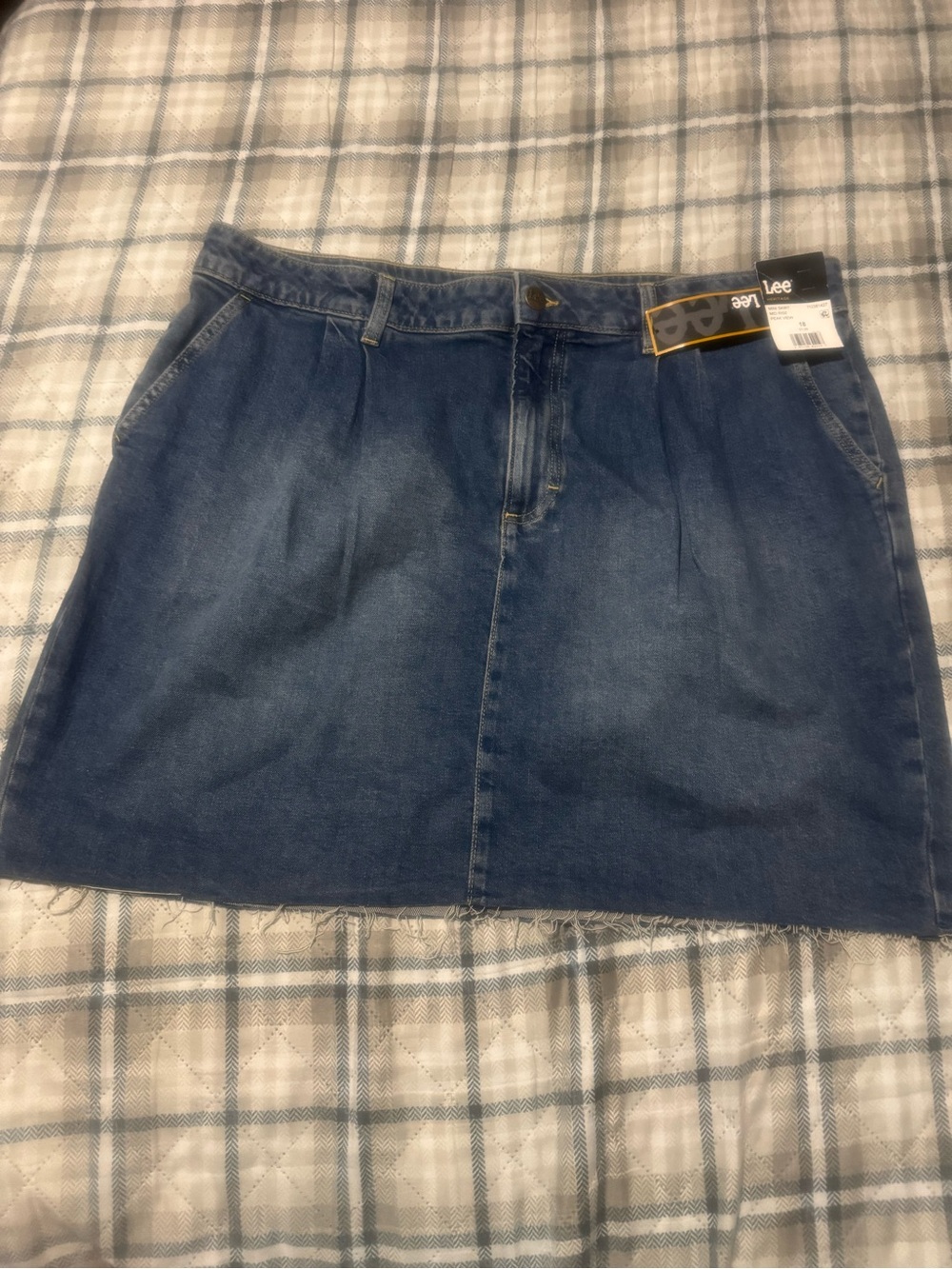 Lee Dark Blue Denim Mini Skirt with Frayed Hem